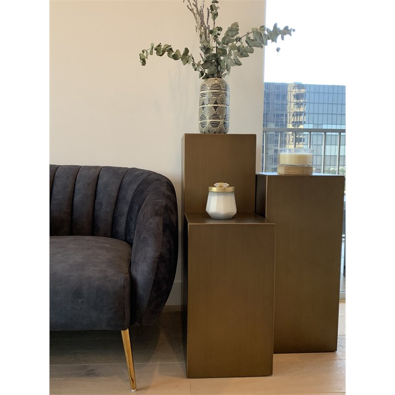 American Home Classic Miami Modern Metal Pedestals in Brushed Brass (Set of 3)
