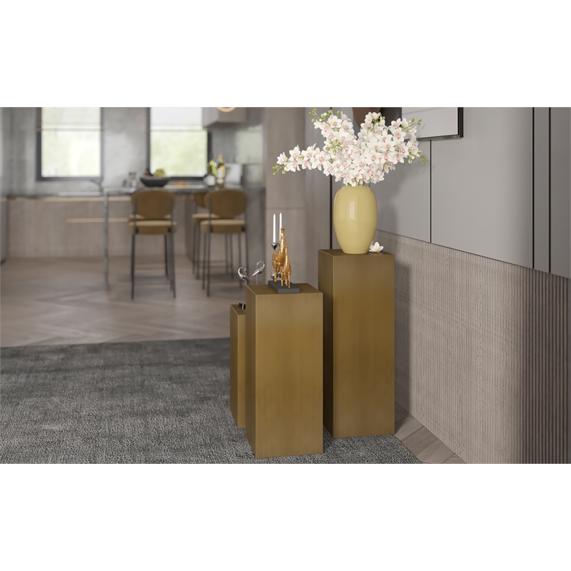 American Home Classic Miami Modern Metal Pedestals in Brushed Brass (Set of 3)
