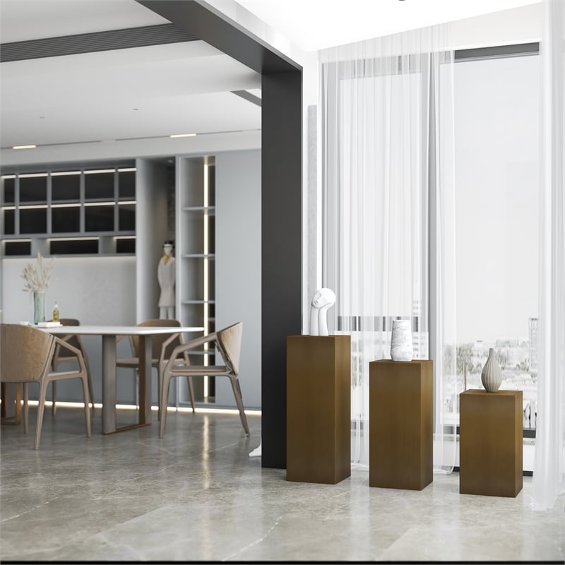 American Home Classic Miami Modern Metal Pedestals in Brushed Brass (Set of 3)