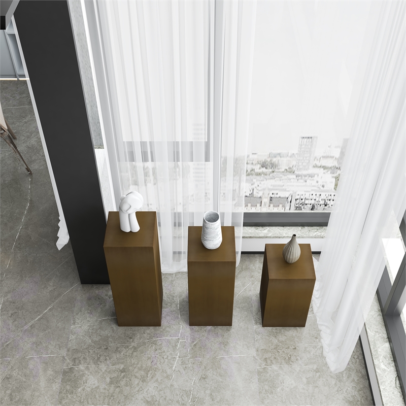 American Home Classic Miami Modern Metal Pedestals in Brushed Brass (Set of 3)