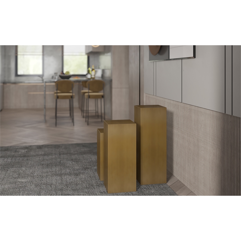 American Home Classic Miami Modern Metal Pedestals in Brushed Brass (Set of 3)