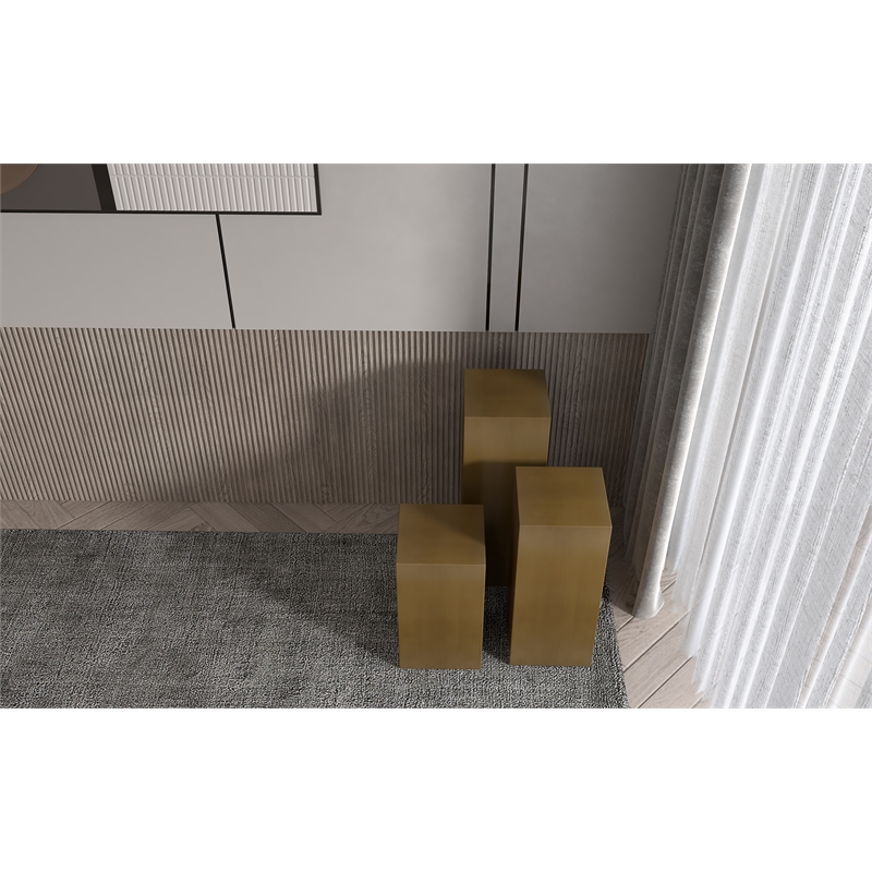 American Home Classic Miami Modern Metal Pedestals in Brushed Brass (Set of 3)