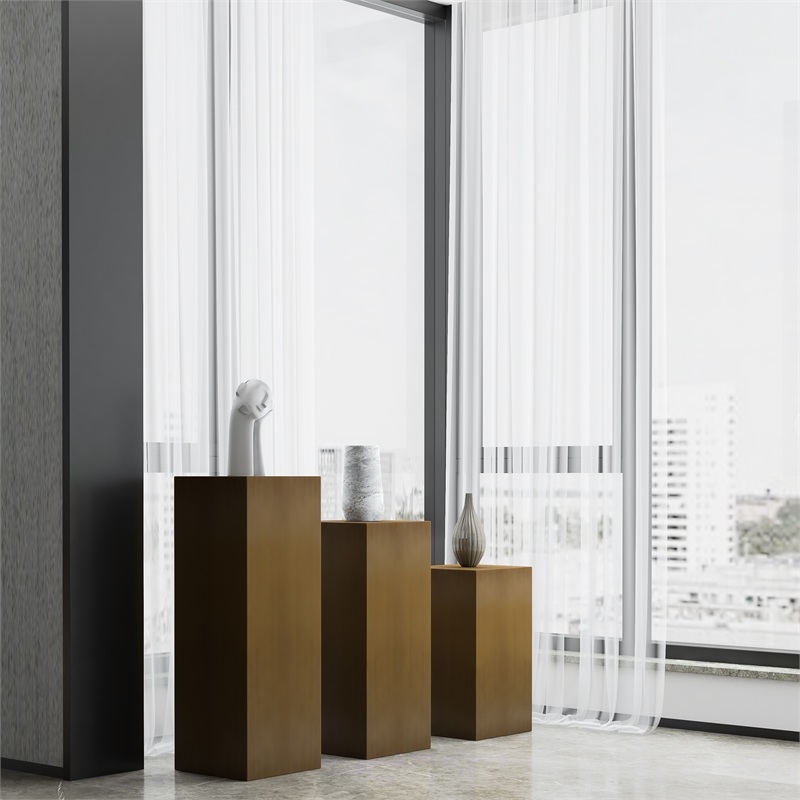 American Home Classic Miami Modern Metal Pedestals in Brushed Brass (Set of 3)