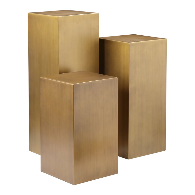 American Home Classic Miami Modern Metal Pedestals in Brushed Brass (Set of 3)