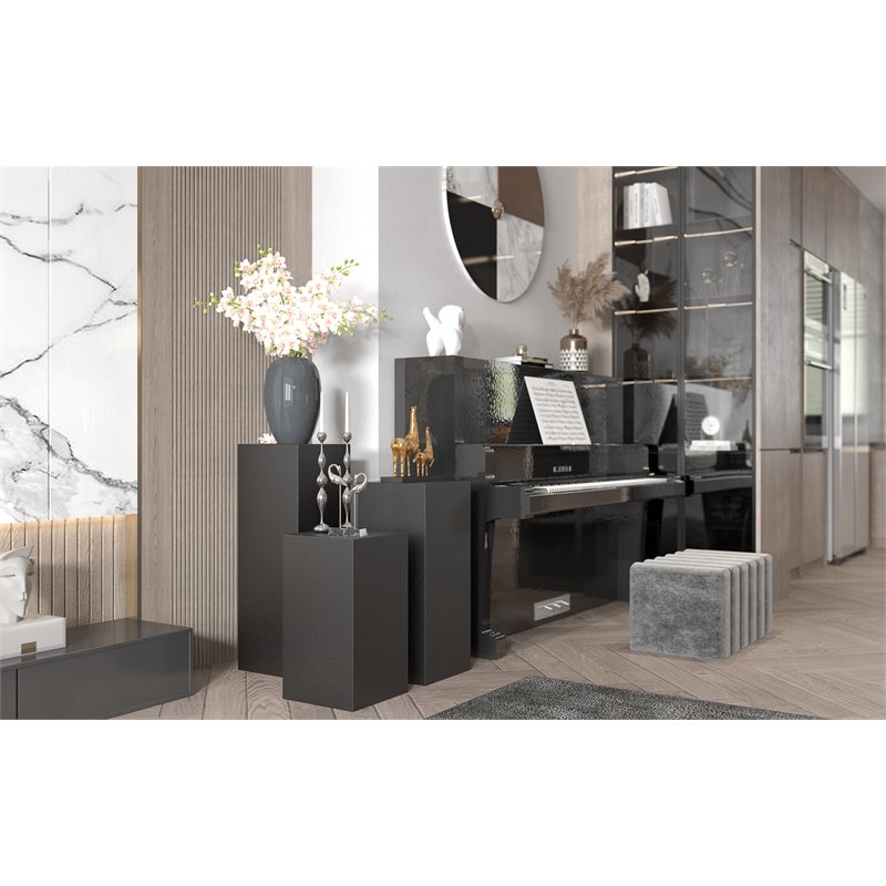 American Home Classic Miami Modern Metal Pedestals in Matte Black (Set of 3)