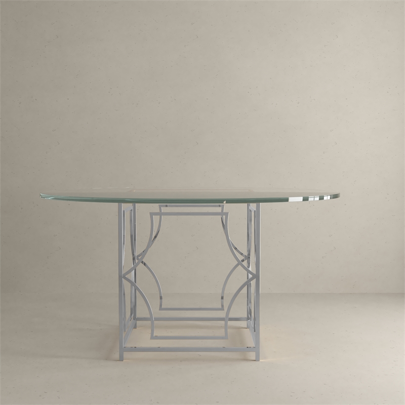 American Home Classic Edward Round Metal Dining Table in High Polish Silver