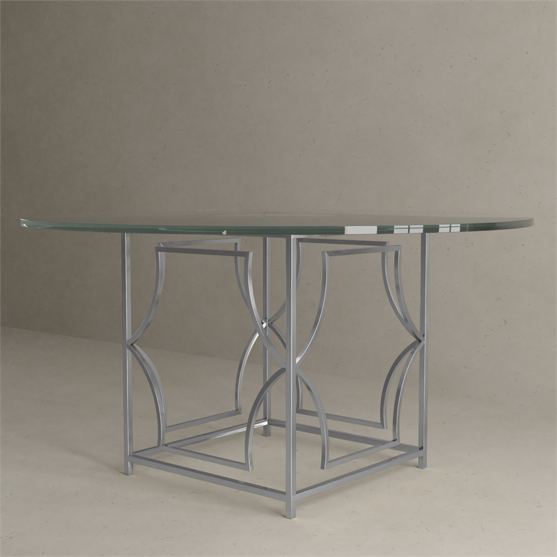 American Home Classic Edward Round Metal Dining Table in High Polish Silver