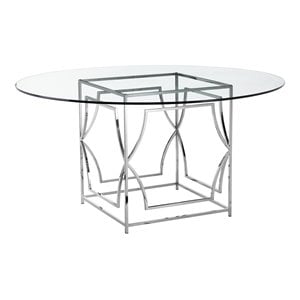 American Home Classic Edward Round Metal Dining Table in High Polish Silver