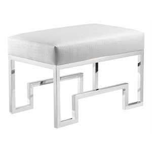 American Home Classic Laurence 18&quot Steel/Fabric Stool in Silver/White Gator