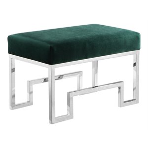 American Home Classic Laurence 18&quot Stainless Steel/Velvet Stool in Silver/Green