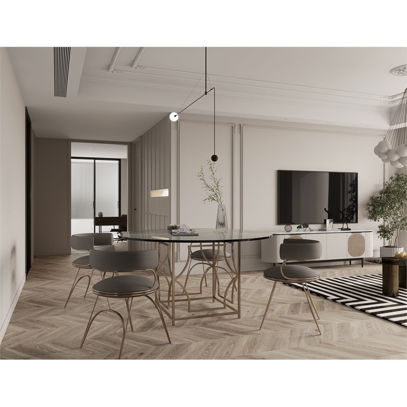 American Home Classic Edward Round Modern Metal Dining Table in Brushed Brass