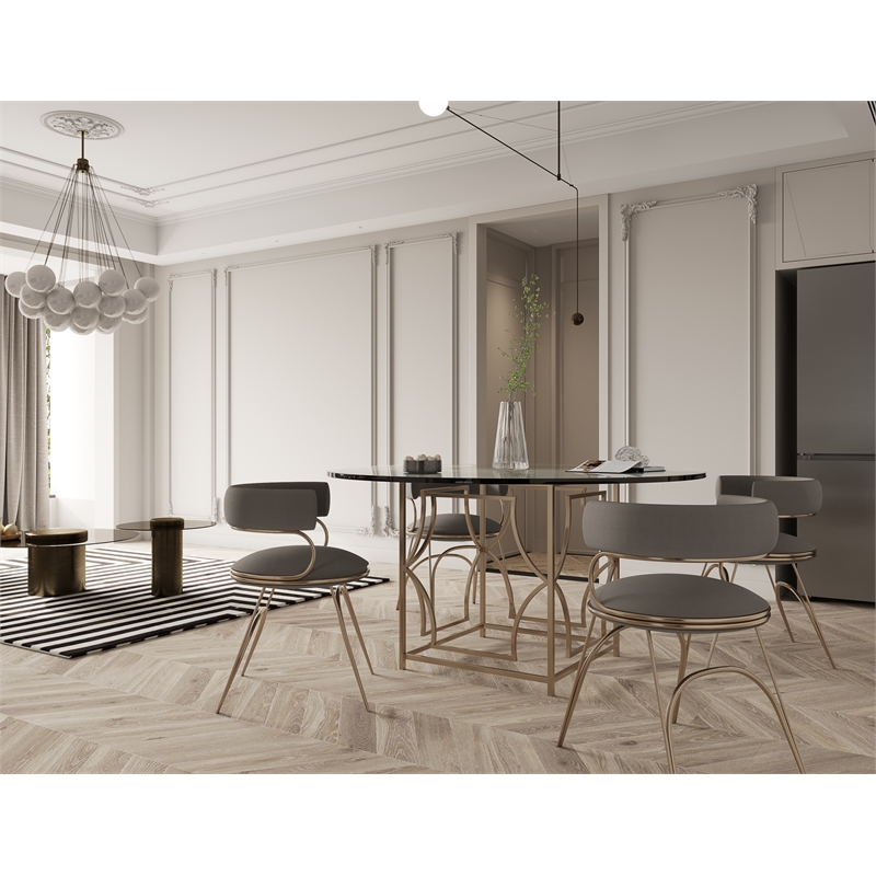 American Home Classic Edward Round Modern Metal Dining Table in Brushed Brass