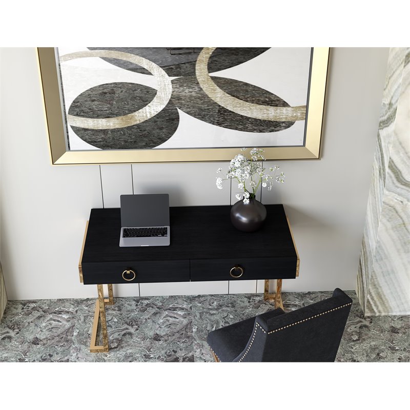 American Home Classic Julia Modern Stainless Steel/Wood Desk in Black Ash/Gold