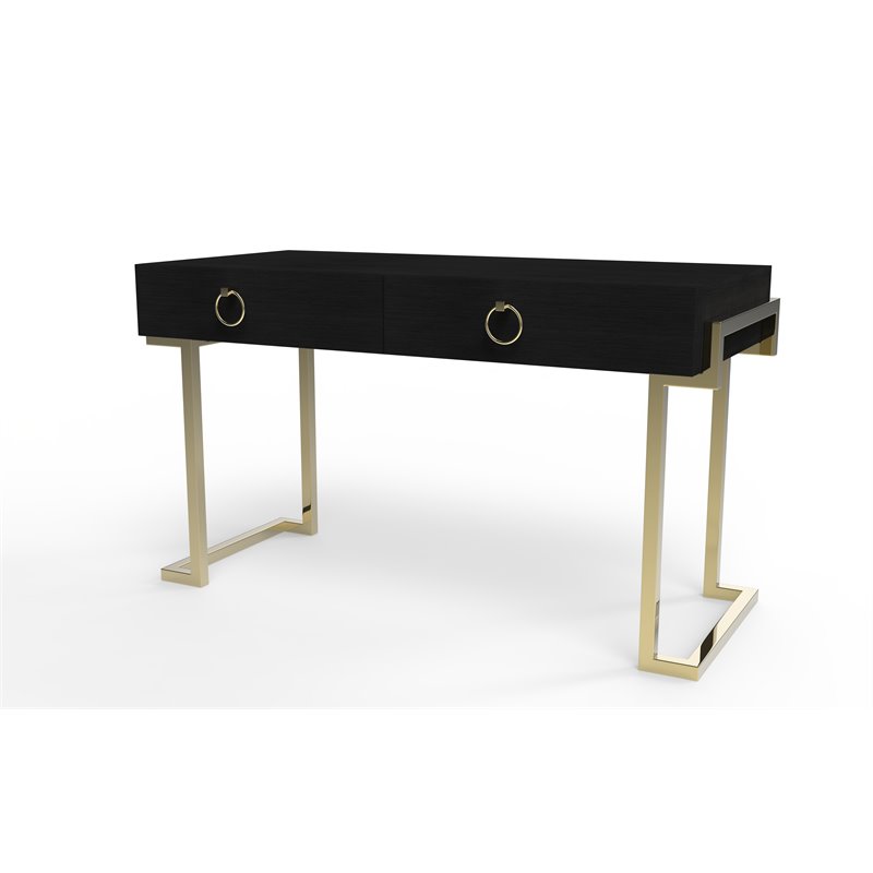 American Home Classic Julia Modern Stainless Steel/Wood Desk in Black Ash/Gold