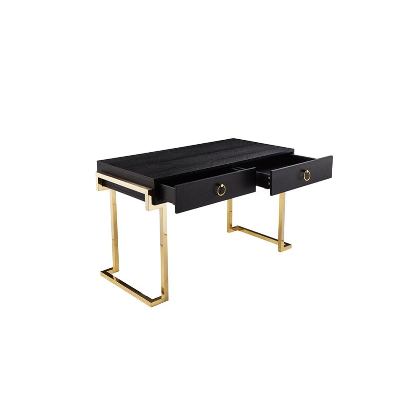 American Home Classic Julia Modern Stainless Steel/Wood Desk in Black Ash/Gold