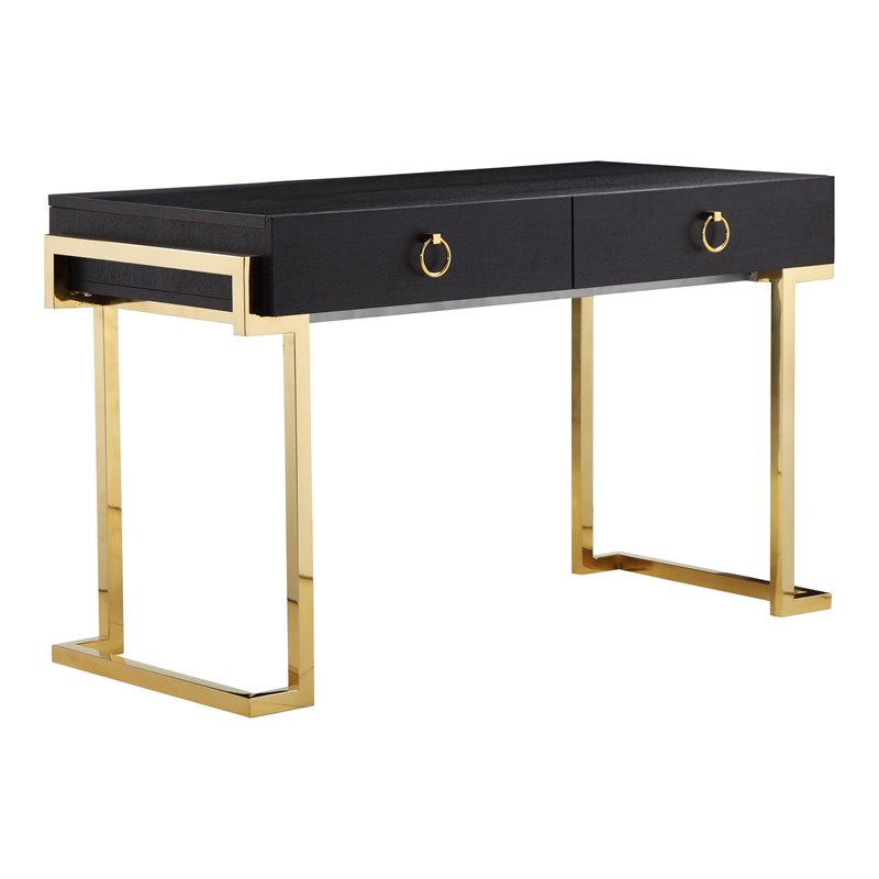 American Home Classic Julia Modern Stainless Steel/Wood Desk in Black Ash/Gold