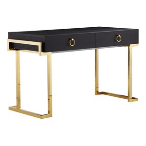 american home classic julia modern stainless steel/wood desk in black ash/gold