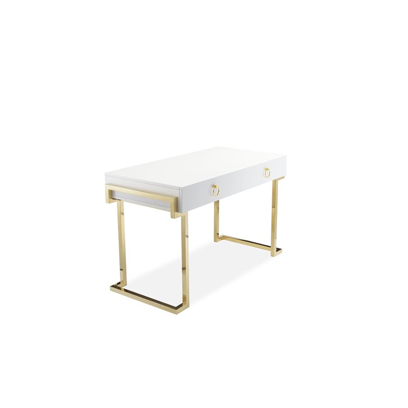 American Home Classic Julia Modern Steel/Wood Desk in Glossy White Lacquer/Gold