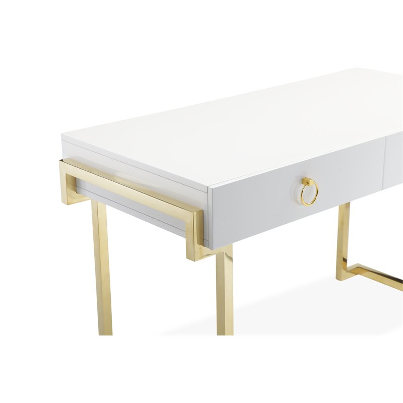 American Home Classic Julia Modern Steel/Wood Desk in Glossy White Lacquer/Gold