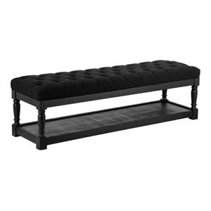 American Home Classic Athena 17&quot Farmhouse Solid Wood and Fabric Bench in Black