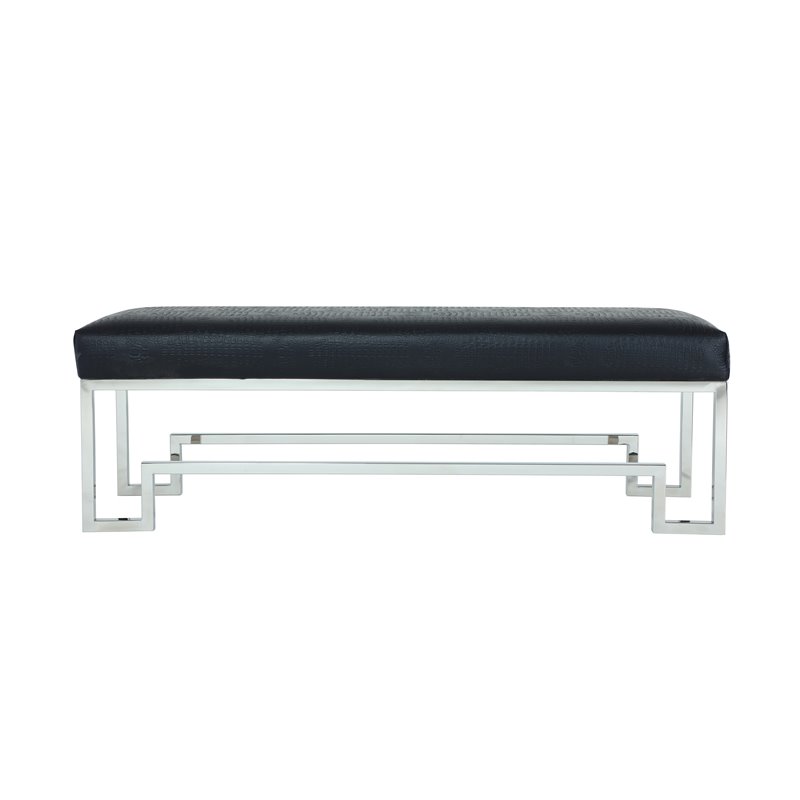 American Home Classic Laurence Steel Bench High Polish Silver/Faux Black Gator