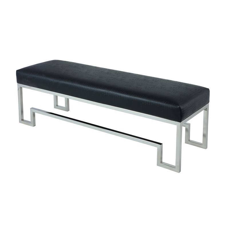 American Home Classic Laurence Steel Bench High Polish Silver/Faux Black Gator
