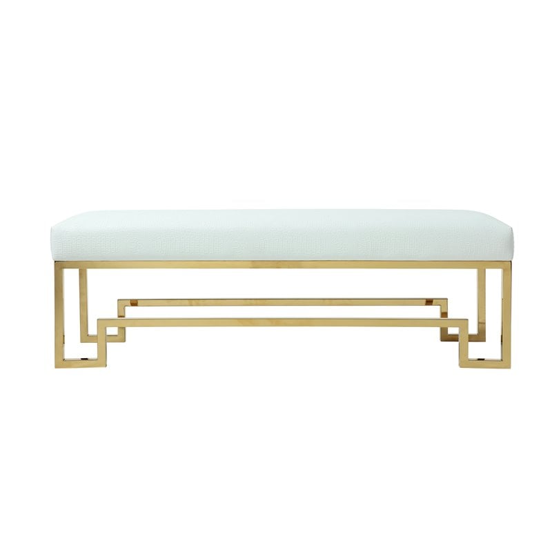 American Home Classic Laurence Steel and Fabric Bench in High Polish Gold/White