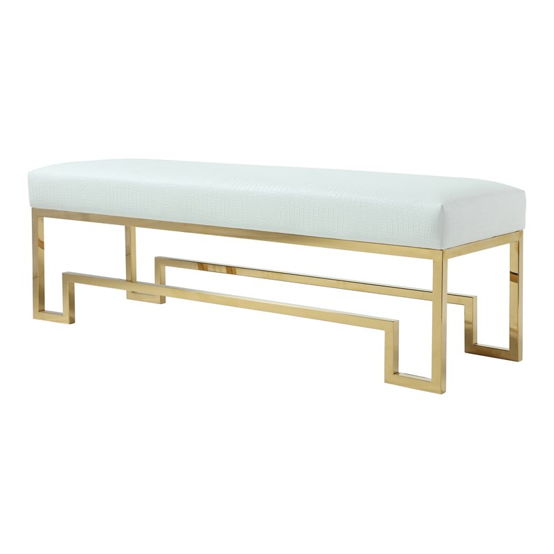 American Home Classic Laurence Steel and Fabric Bench in High Polish Gold/White