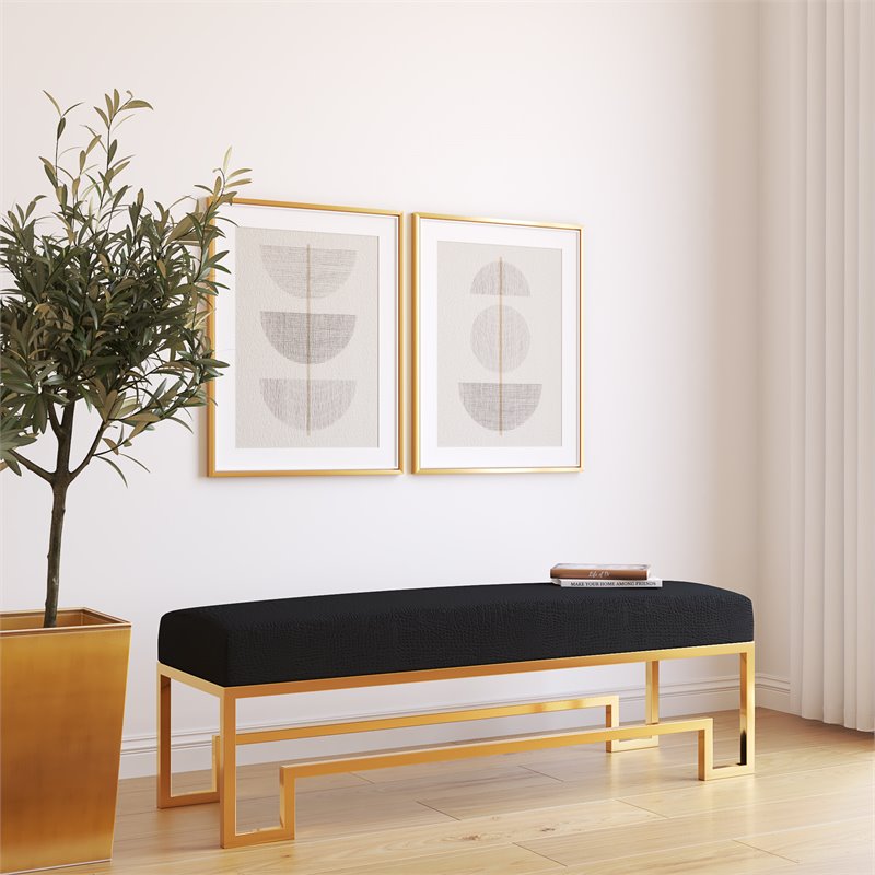 American Home Classic Laurence Steel and Fabric Bench in High Polish Gold/Black