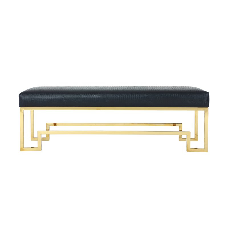 American Home Classic Laurence Steel and Fabric Bench in High Polish Gold/Black