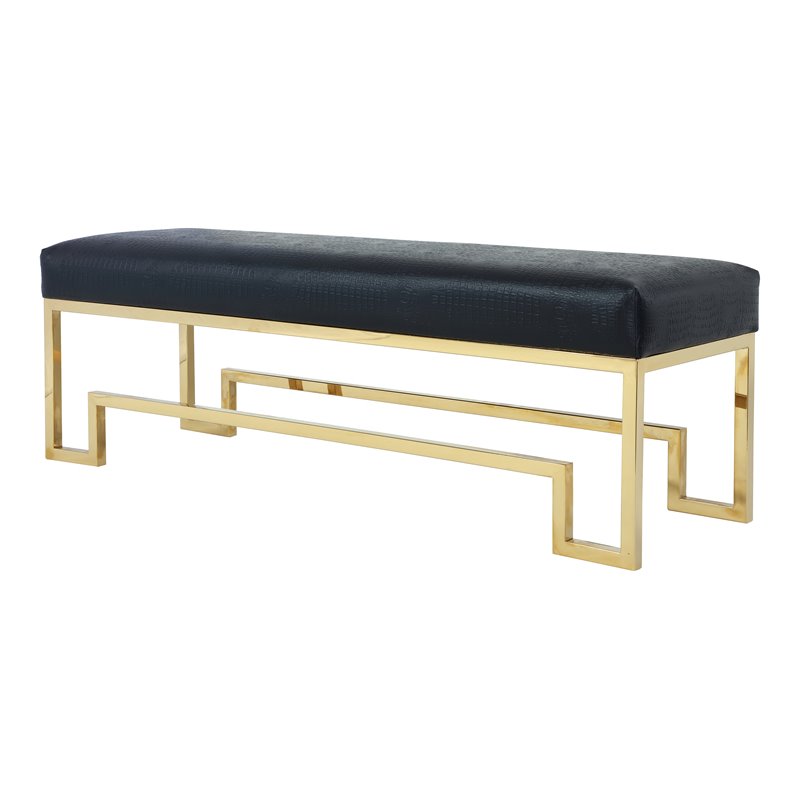 American Home Classic Laurence Steel and Fabric Bench in High Polish Gold/Black