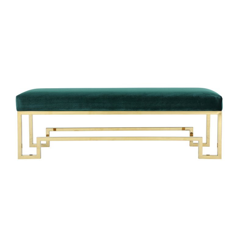 American Home Classic Laurence Steel and Velvet Bench in Gold and Green