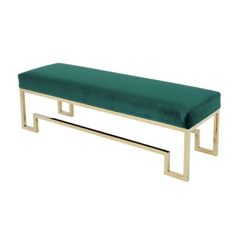 American Home Classic Laurence Steel and Velvet Bench in Gold and Green