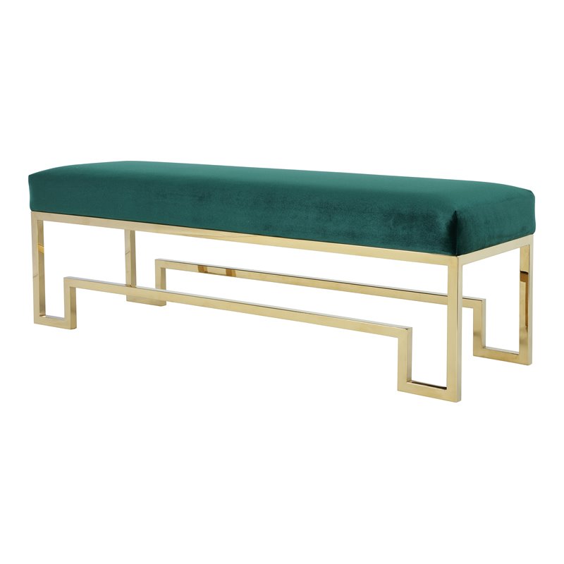 American Home Classic Laurence Steel and Velvet Bench in Gold and Green