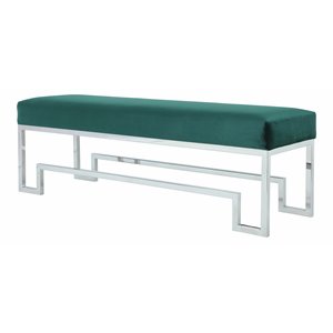 american home classic laurence steel and velvet bench in silver and green