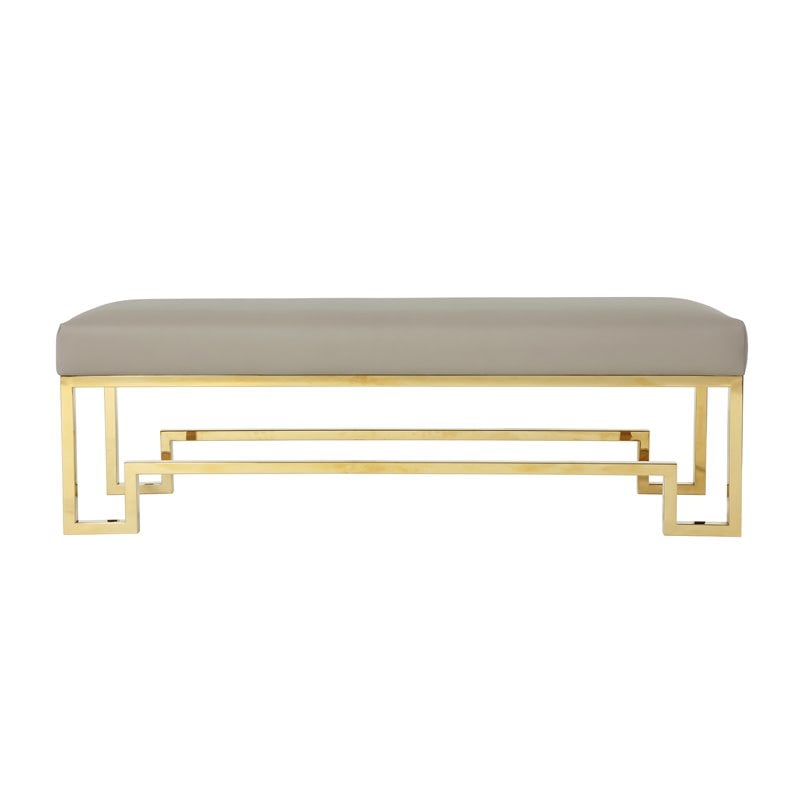 American Home Laurence Steel and Fabric Bench in High Polish Gold/Sand Boucle