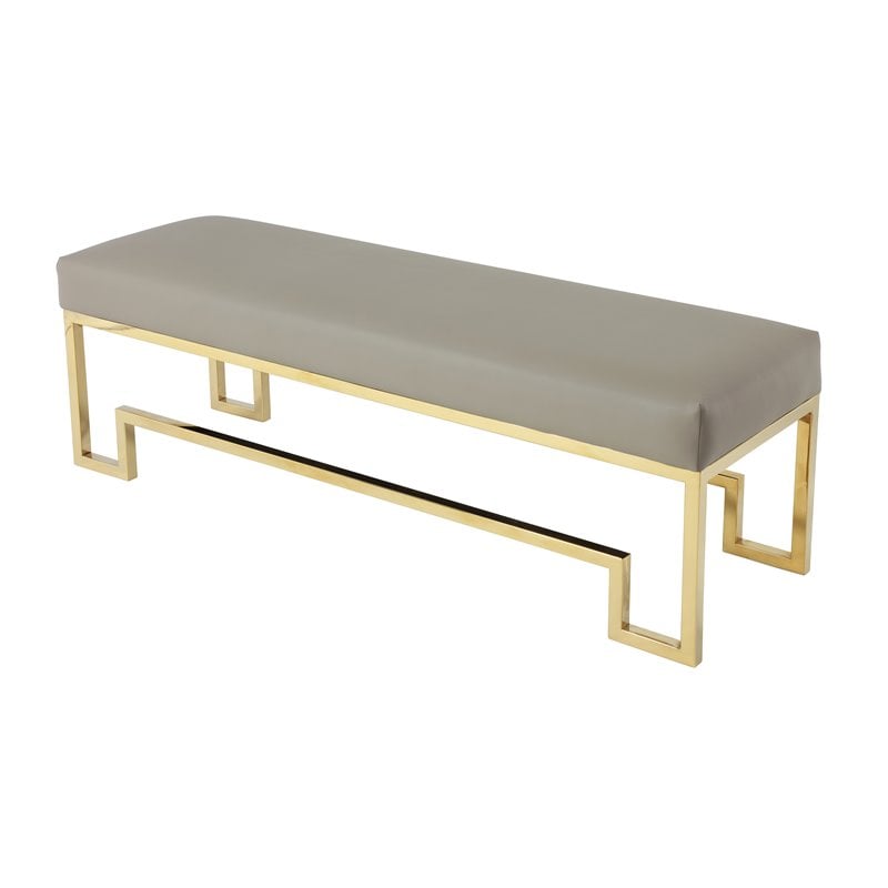 American Home Laurence Steel and Fabric Bench in High Polish Gold/Sand Boucle