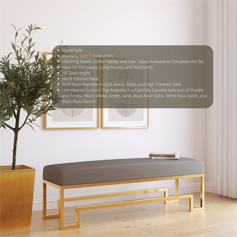 American Home Laurence Steel and Fabric Bench in High Polish Gold/Sand Boucle