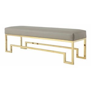 American Home Laurence Steel and Fabric Bench in High Polish Gold/Sand Boucle