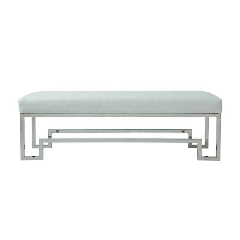 American Home Classic Laurence Steel Bench in High Polish Silver/White