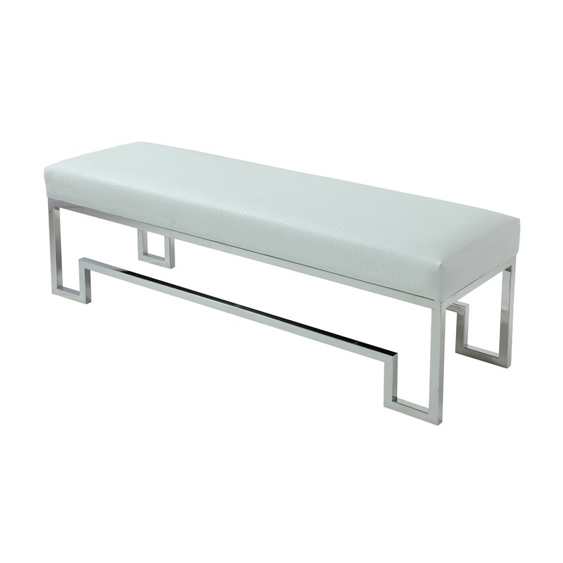 American Home Classic Laurence Steel Bench in High Polish Silver/White