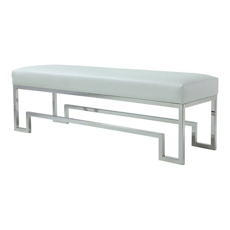 American Home Classic Laurence Steel Bench in High Polish Silver/White