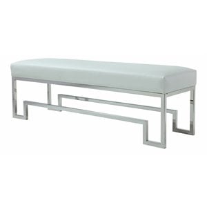 American Home Classic Laurence Steel Bench in High Polish Silver/White