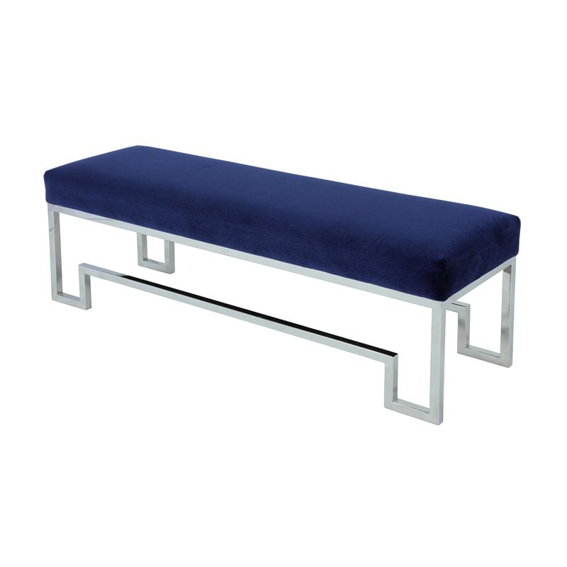 American Home Classic Laurence Steel and Velvet Bench in Silver and Navy
