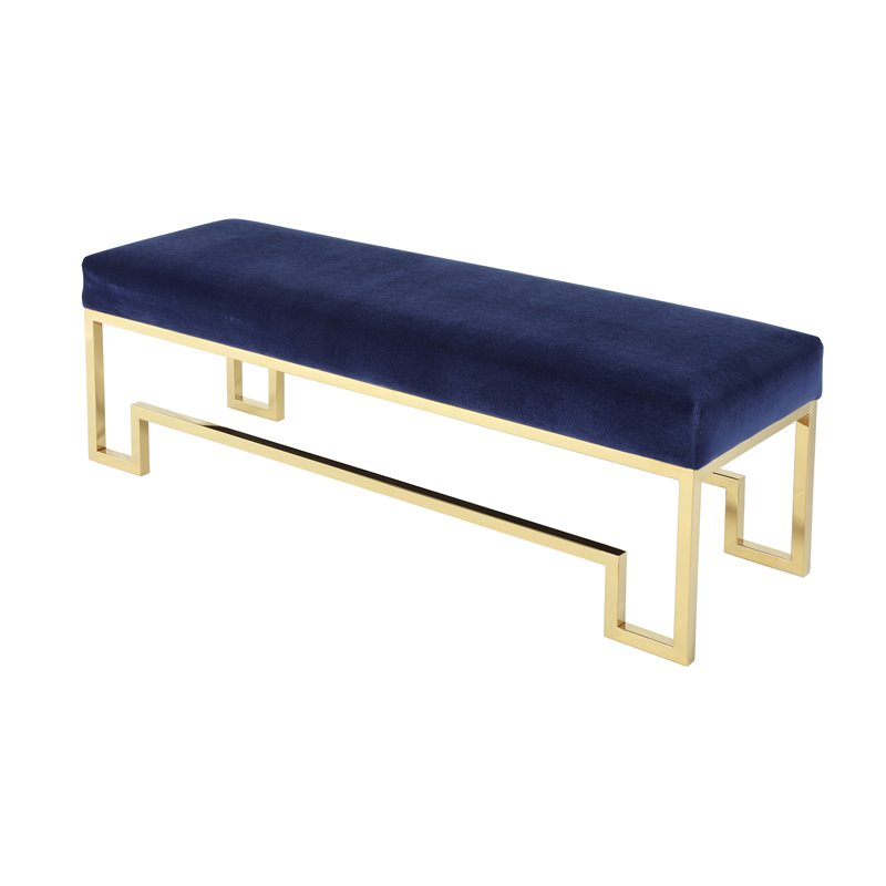 American Home Classic Laurence Steel and Velvet Bench in Gold and Navy