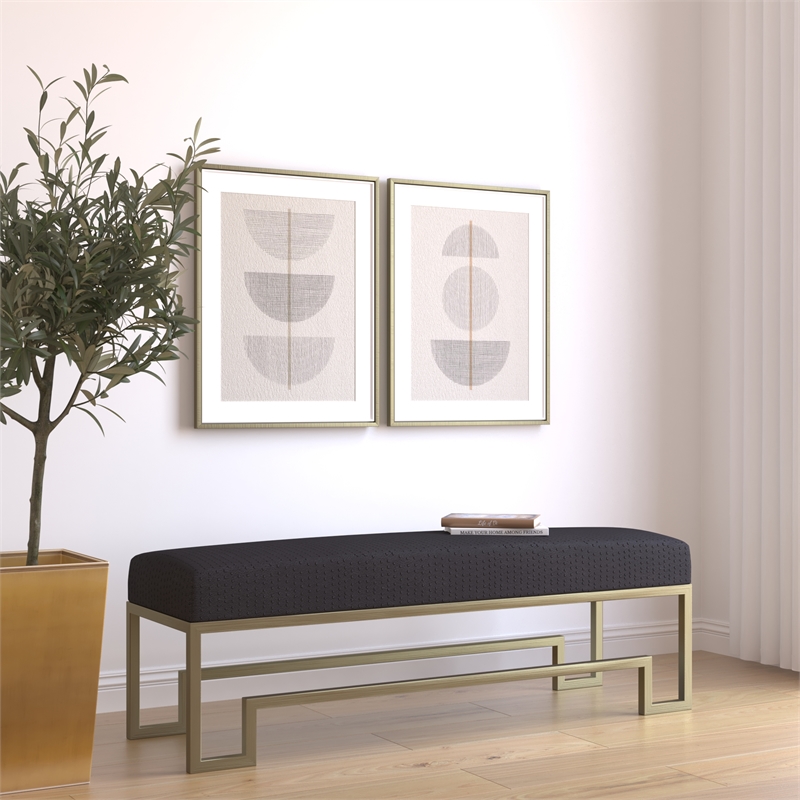 American Home Classic Laurence Steel and Fabric Bench in Brass and Black