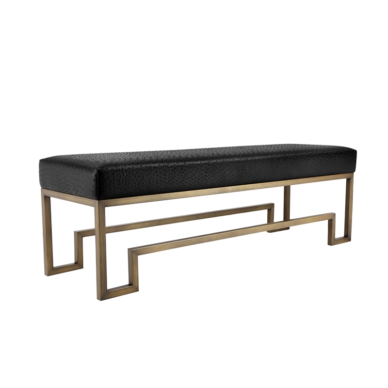 American Home Classic Laurence Steel and Fabric Bench in Brass and Black