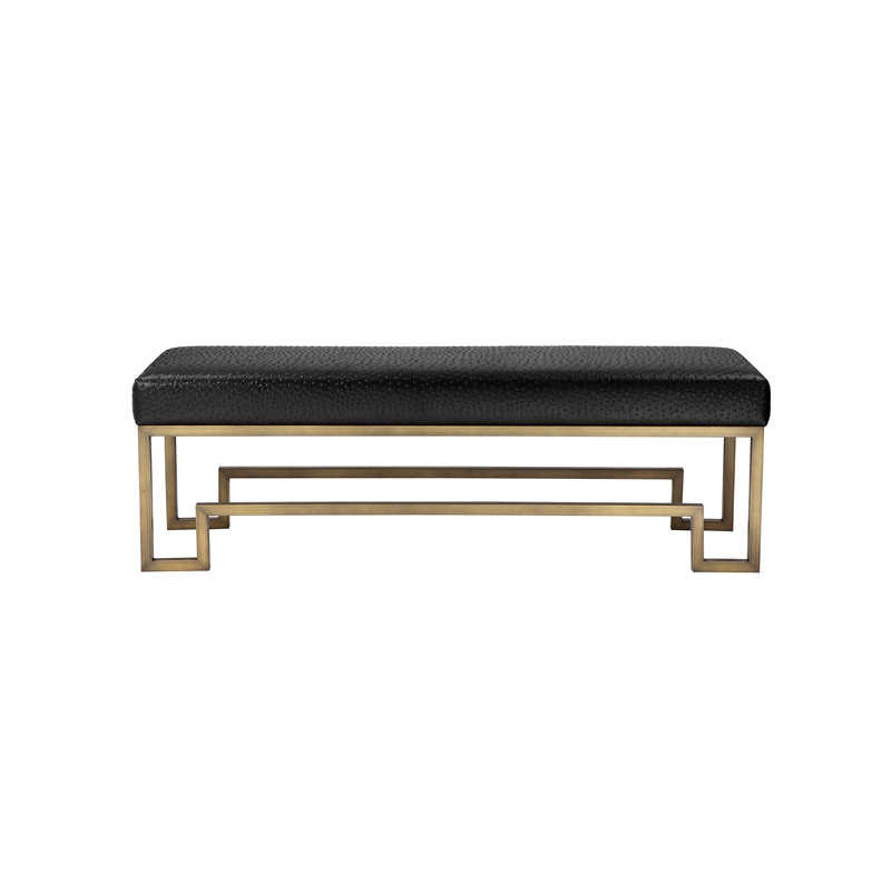 American Home Classic Laurence Steel and Fabric Bench in Brass and Black