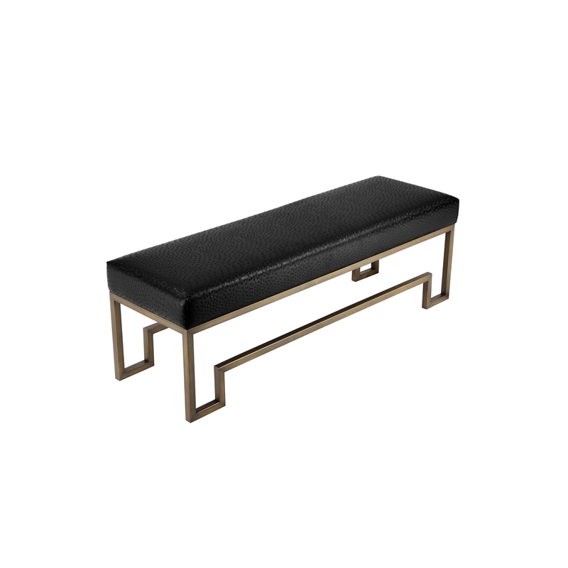 American Home Classic Laurence Steel and Fabric Bench in Brass and Black