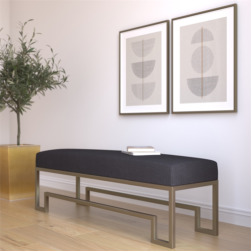 American Home Classic Laurence Steel and Fabric Bench in Brass and Black